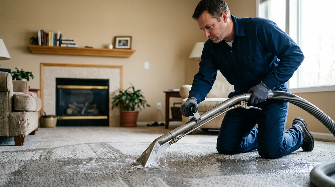 Water damage restoration technician working near Elkins, AR